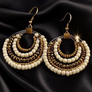 Layered Silver tone wires colorful Beaded Teardrop Earrings & Gold-tone Fishhook